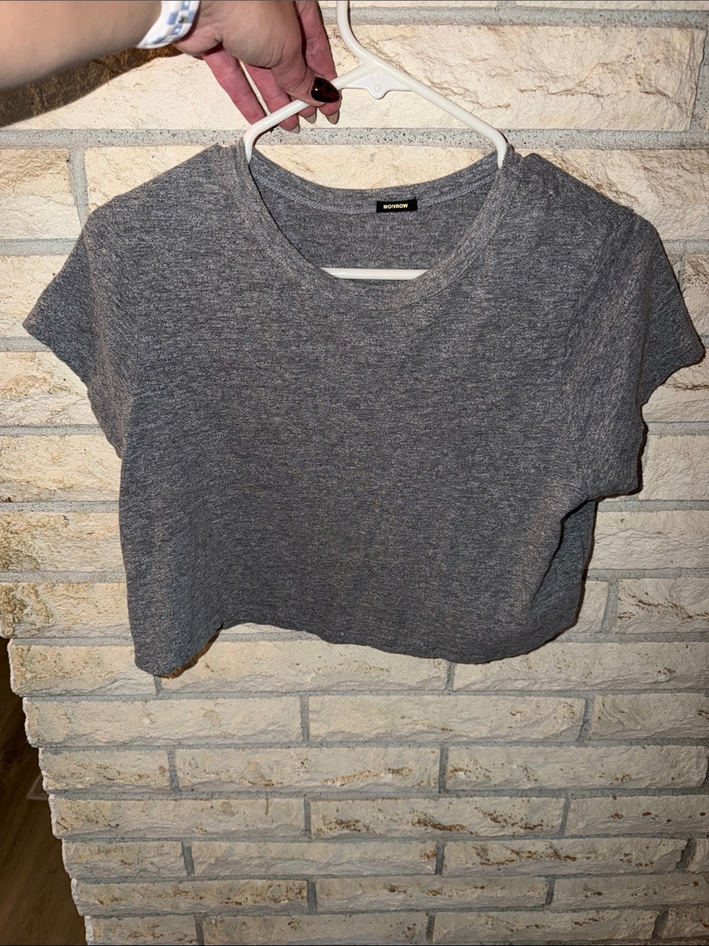Monrow Gray Cropped Short Sleeve Tee